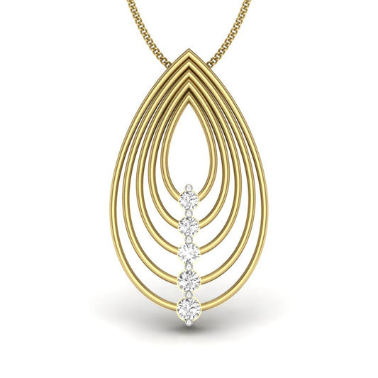 Yellow Gold Concentric Teardrop Diamond Pendant Necklace - Layers of Grace Blooming in Eternal Light