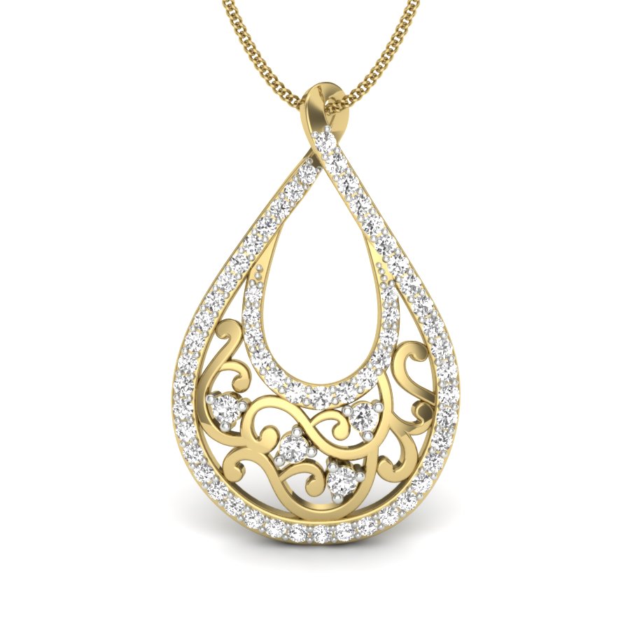 9K-14K-18K Yellow Gold Diamond Teardrop Filigree Pendant Necklace - The Art of Forever in Golden Detail