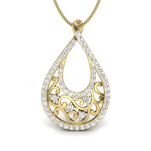 9K-14K-18K Yellow Gold Diamond Teardrop Filigree Pendant Necklace - The Art of Forever in Golden Detail