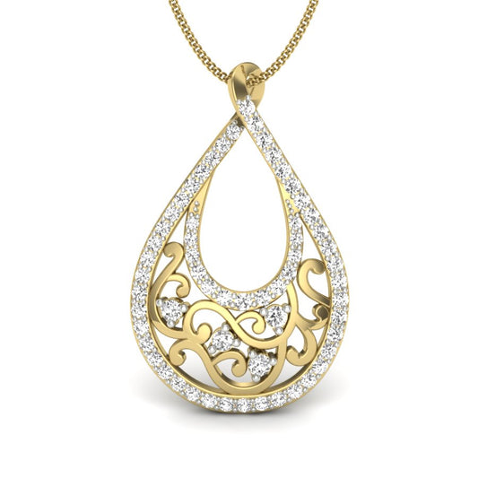 9K-14K-18K Yellow Gold Diamond Teardrop Filigree Pendant Necklace - The Art of Forever in Golden Detail