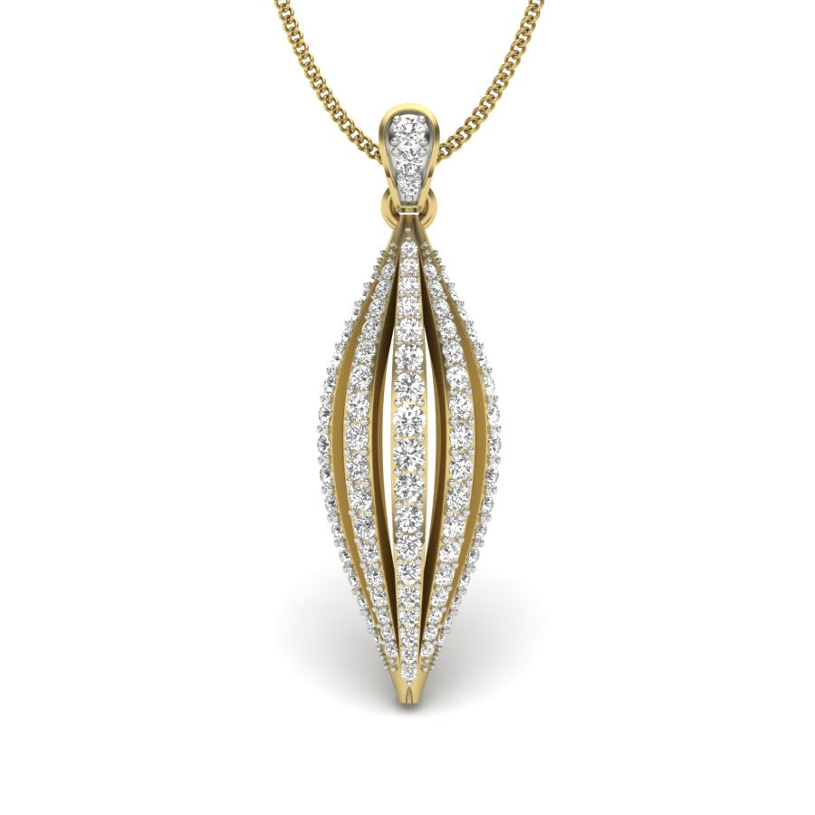 9K-14K-18K Yellow Gold Multi Row Diamond Pendant Necklace - Sparkling Curved Elegance