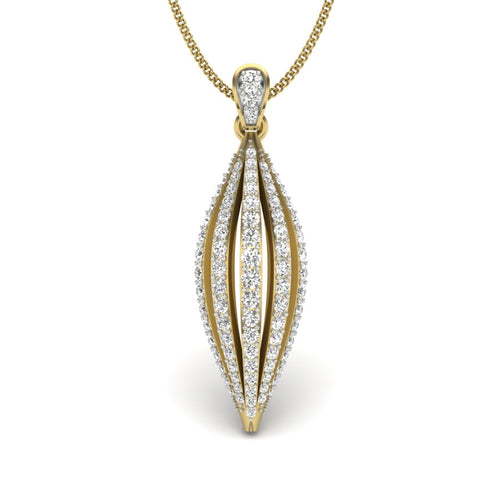 9K-14K-18K Yellow Gold Multi Row Diamond Pendant Necklace - Sparkling Curved Elegance