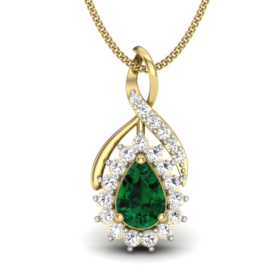 Royal Emerald Glow Teardrop Pendant, Lab Grown Emerald & Diamond Halo Necklace in 9K/14K/18K Gold | Luxury Statement Jewelry