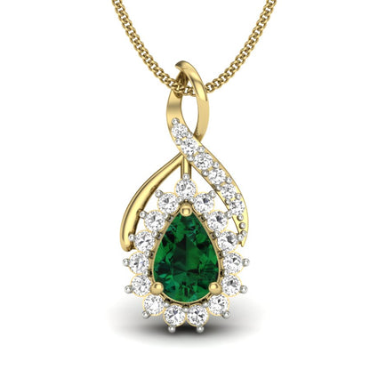 Royal Emerald Glow Teardrop Pendant, Lab Grown Emerald & Diamond Halo Necklace in 9K/14K/18K Gold | Luxury Statement Jewelry