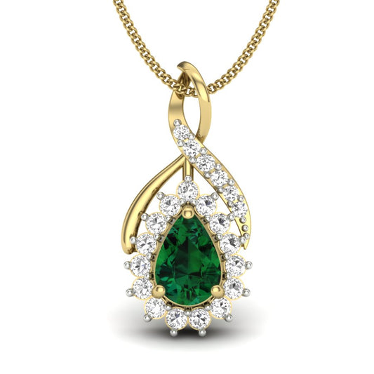 Royal Emerald Glow Teardrop Pendant, Lab Grown Emerald & Diamond Halo Necklace in 9K/14K/18K Gold | Luxury Statement Jewelry