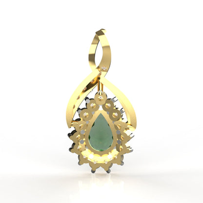Royal Emerald Glow Teardrop Pendant, Lab Grown Emerald & Diamond Halo Necklace in 9K/14K/18K Gold | Luxury Statement Jewelry