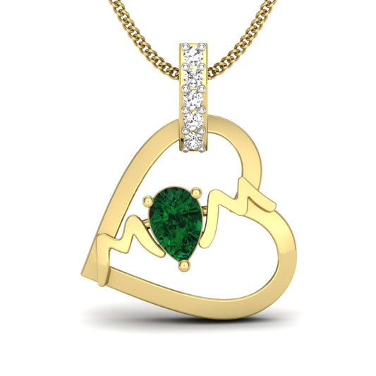 Vibrant Emerald Heart Pendant with Lab Grown Diamonds in 9K/14K/18K Gold - Pulse of Love Necklace
