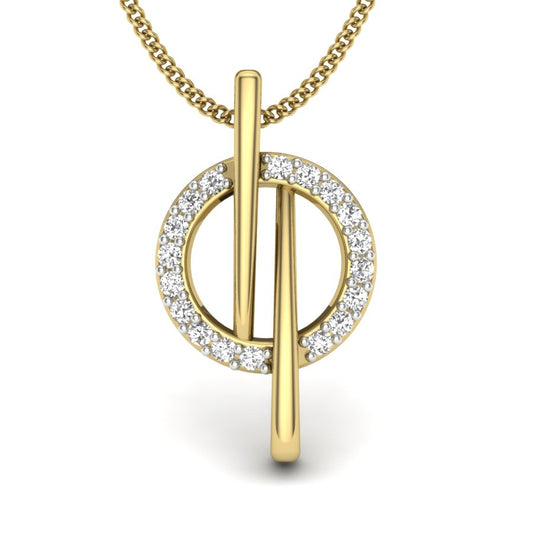 9K|14K|18K Gold Sleek Bar Through Diamond Halo Circle Pendant - Minimalist Chic Everyday Luxury
