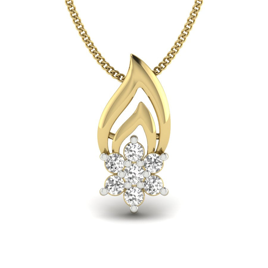 9K-14K-18K Yellow Gold Golden Flame Embracing Diamond Flower Pendant - Ignite Your Soul with Radiant Beauty