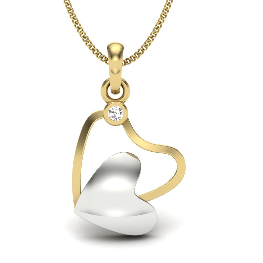 Dual Tone Harmony Heart Pendant, Lab Grown Diamond Pendant Necklace in 9K/14K/18K Gold | Sophisticated Heart Jewelry Gift For Her