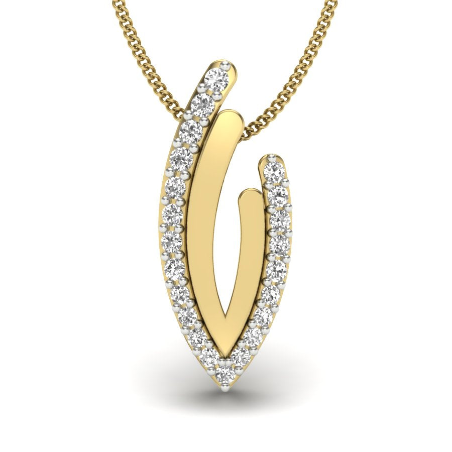9K 14K 18K Gold Lab Grown Diamond V Pendant - Modern Abstract Curve Necklace