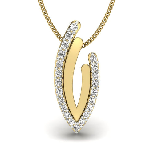 9K 14K 18K Gold Lab Grown Diamond V Pendant - Modern Abstract Curve Necklace