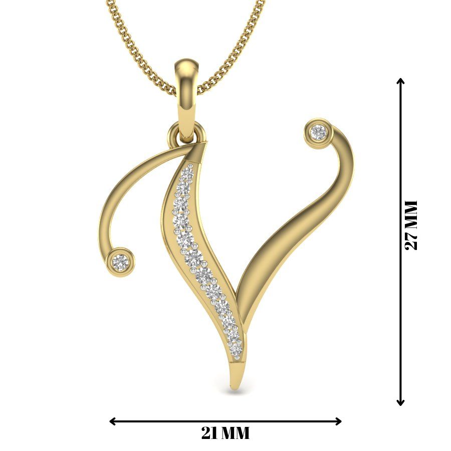 Luxury Initial Pendant “V” in Gold - 9K, 14K & 18K Hallmarked Jewellery with Lab Grown Diamonds, Perfect Alphabet Pendant Gift for Her
