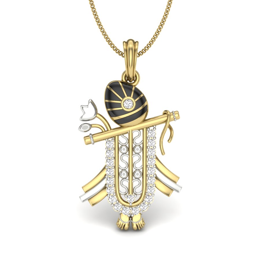 Avarta Jewellery Gold Shreenath Ji Pendant With Lab Grown Diamond and Enamel Main image