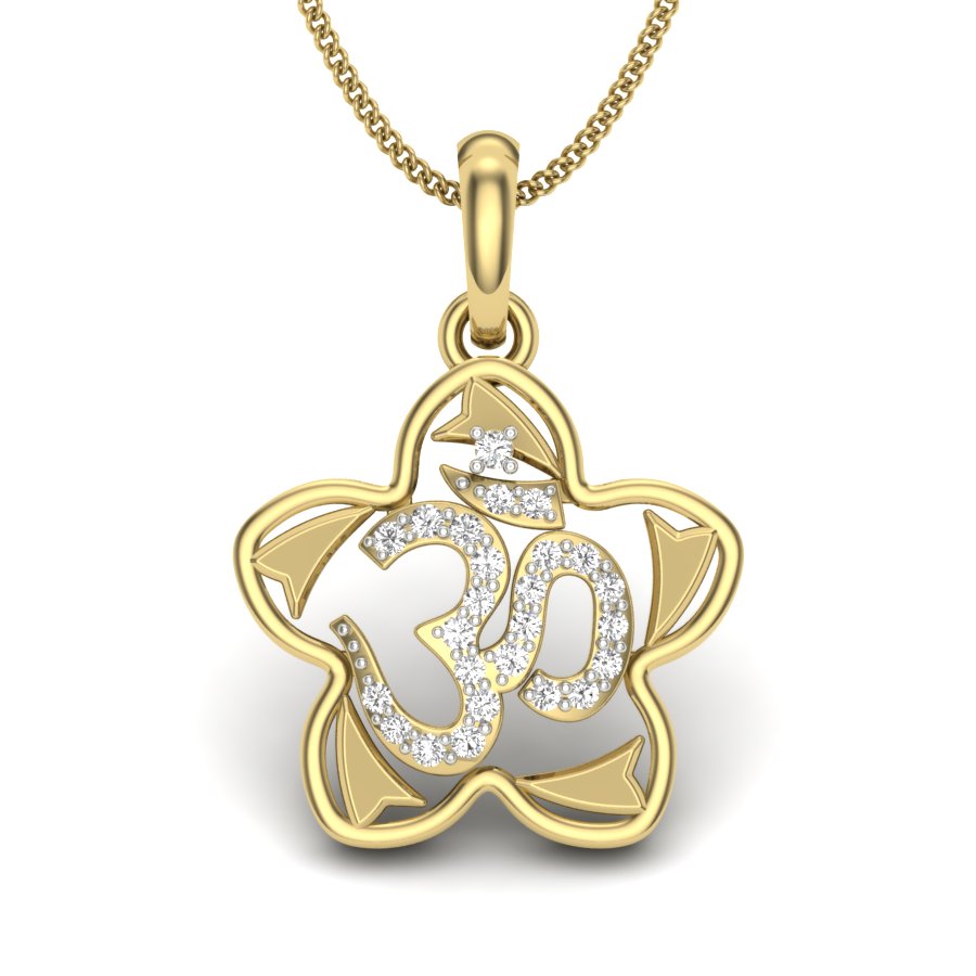 Divine Petals of Peace | Lab Grown Diamond Unisex Om Pendant with IGI Certified Diamonds
