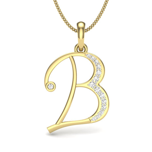 Blissful "B" Initial Lab Grown Diamond Pendant | 9K/14K/18K Gold Personalized Alphabet Necklace in Yellow, Rose & White Gold | Elegant Initial Jewelry Gift for Her | IGI Certified