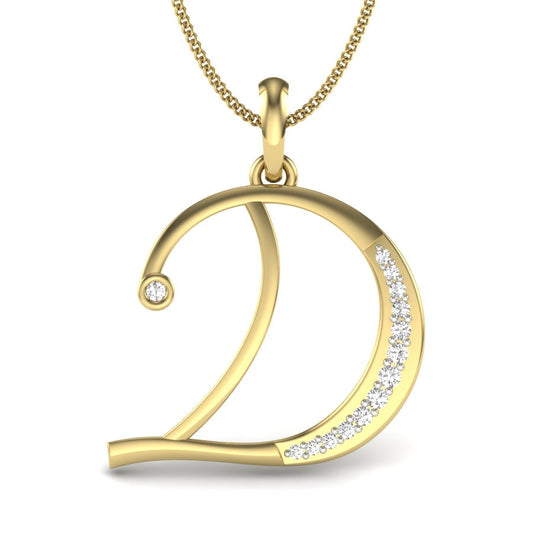 Divine "D" Initial Lab Grown Diamond Pendant | 9K/14K/18K Gold Personalized Letter Necklace in Yellow, Rose & White Gold | Elegant Alphabet Jewelry Gift for Her | IGI Certified