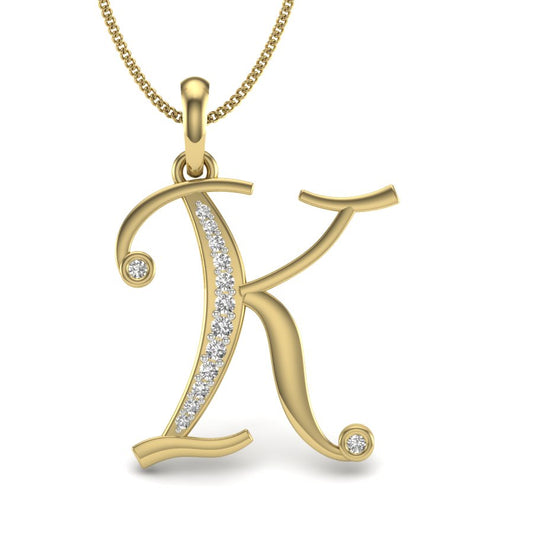 Diamond Alphabet Pendant “K” - BIS Hallmarked Gold (9K, 14K, 18K) with IGI Certified Lab Grown Diamonds, Elegant Personalised Name Pendant Necklace