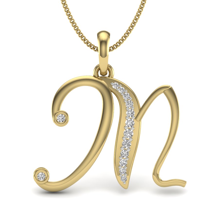Diamond Alphabet Pendant “M” | BIS Hallmarked Gold (9K, 14K, 18K) with IGI Certified Lab Grown Diamonds, Elegant Personalised Pendant Necklace