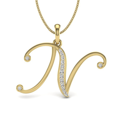 Personalised Initial “N” Pendant in 9K | 14K | 18K BIS Hallmarked Yellow, Rose & White Gold with Certified Lab Grown Diamonds, Alphabet Jewellery Gift For Women's by Avarta