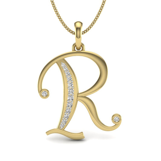 Sparkling Alphabet Diamond Pendant “R” Designer Gold Pendant with Lab Grown Diamonds, BIS Hallmarked (9K, 14K, 18K)