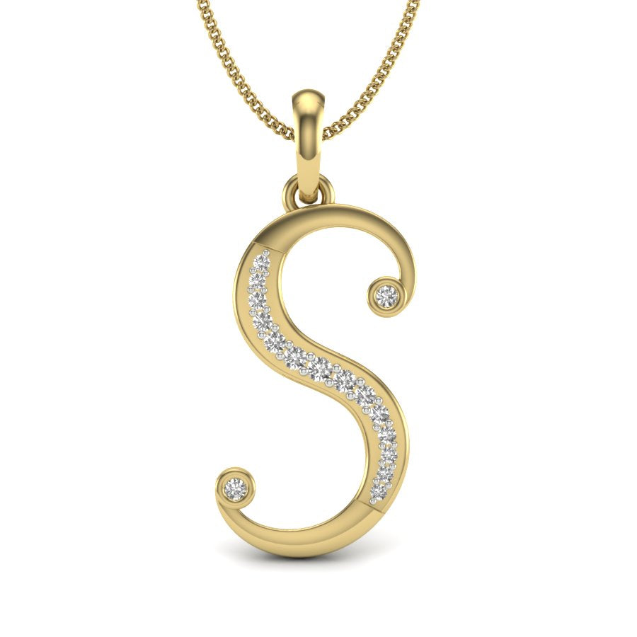 Stylish Initial “S” Diamond Pendant in 9K | 14K | 18K BIS Hallmarked Gold with Certified Lab Grown Diamonds, Personalised Alphabet Unisex Jewellery by Avarta