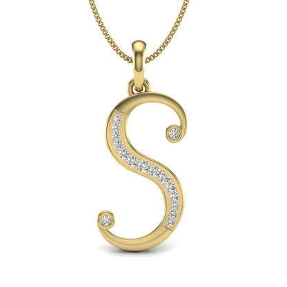 Stylish Initial “S” Diamond Pendant in 9K | 14K | 18K BIS Hallmarked Gold with Certified Lab Grown Diamonds, Personalised Alphabet Unisex Jewellery by Avarta