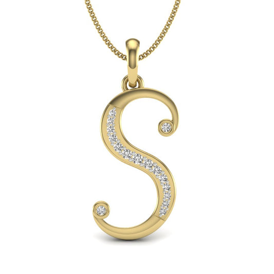 Stylish Initial “S” Diamond Pendant in 9K | 14K | 18K BIS Hallmarked Gold with Certified Lab Grown Diamonds, Personalised Alphabet Unisex Jewellery by Avarta