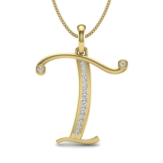Flashy Letter "T" Diamond Alphabet Pendant, Designer Gold Pendant with Certified Lab Grown Diamonds,  Luxury Jewellery by Avarta