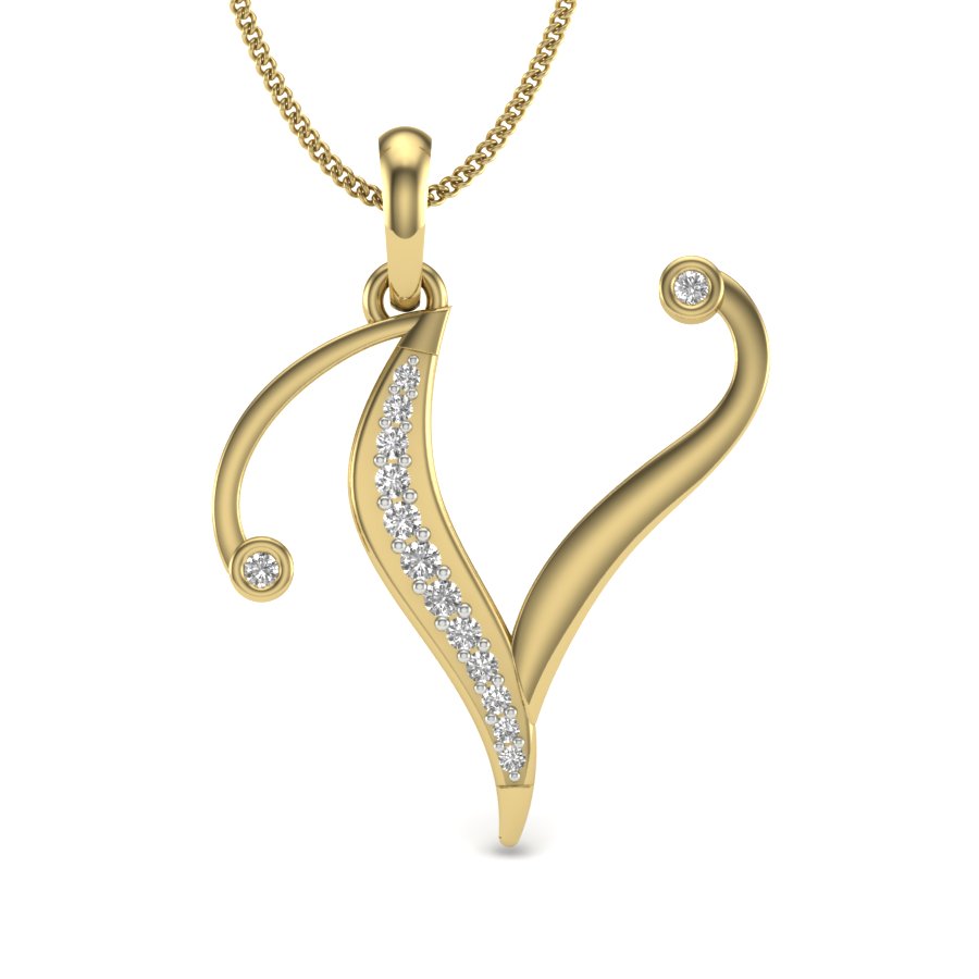 Luxury Initial Pendant “V” in Gold - 9K, 14K & 18K Hallmarked Jewellery with Lab Grown Diamonds, Perfect Alphabet Pendant Gift for Her