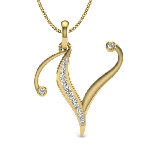Luxury Initial Pendant “V” in Gold - 9K, 14K & 18K Hallmarked Jewellery with Lab Grown Diamonds, Perfect Alphabet Pendant Gift for Her