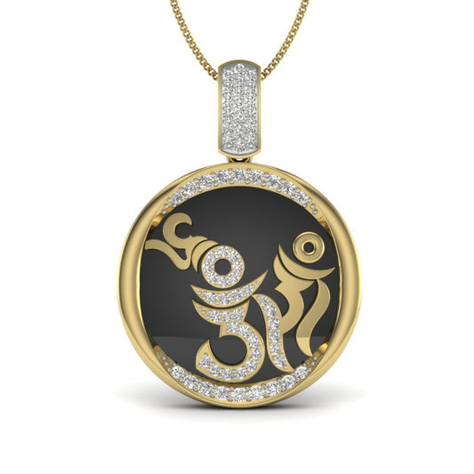 Celestial Harmony Om Pendant, 9K, 14K & 18K Gold Necklace with Lab Grown Diamonds, Ideal for Festivals, Anniversaries & Daily Wear