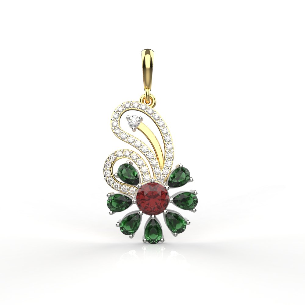 Avarta Jewellery Mystique Flower Pendant With Ruby and Emerald Main image