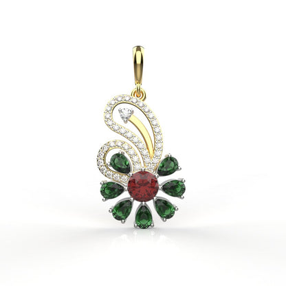 Avarta Jewellery Mystique Flower Pendant With Ruby and Emerald