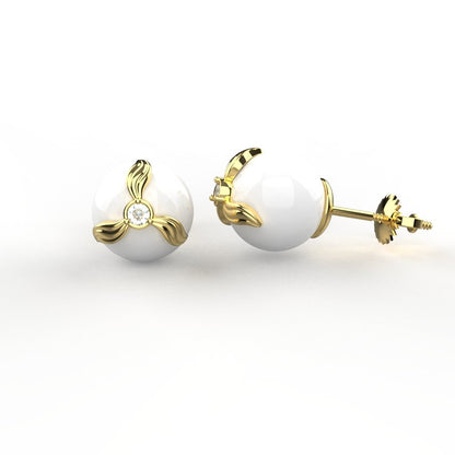Avarta Jewellery 18K BIS Hallmarked Gold Diamond Pearl Studs Earrings For Girls &amp; Women