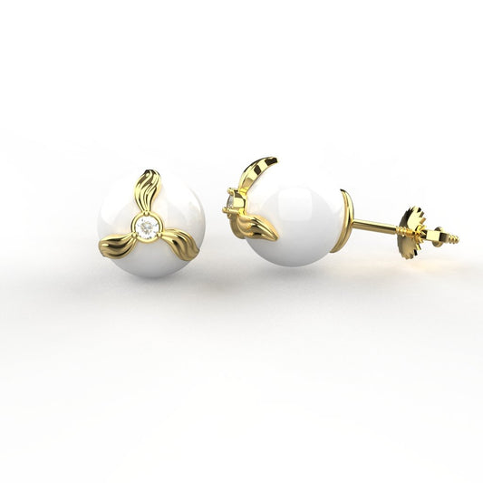 Avarta Jewellery 18K BIS Hallmarked Gold Diamond Pearl Studs Earrings For Girls &amp; Women
