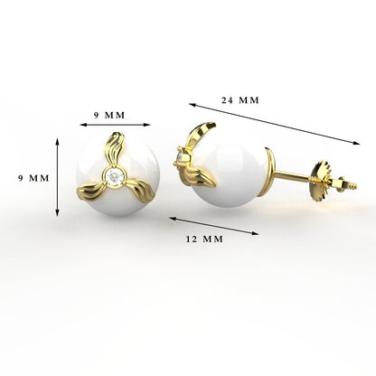 Avarta Jewellery 18K BIS Hallmarked Gold Diamond Pearl Studs Earrings For Girls &amp; Women