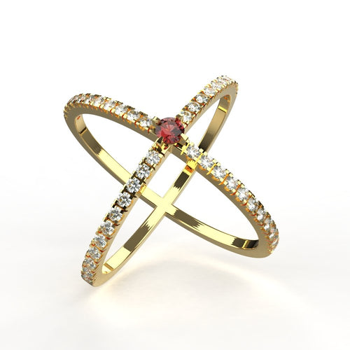 Avarta 18k Certified & Hallmarked Diamond Criss Cross Ruby Ring For Girls & Women