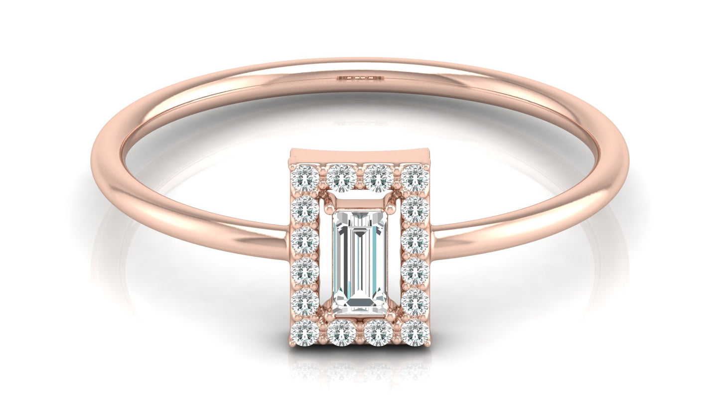 Emerald Cut Halo Diamond Ring in 9K | 14K | 18K BIS Hallmarked Yellow, Rose & White Gold with Certified Lab Grown Diamonds, Luxury Designer Jewellery by Avarta