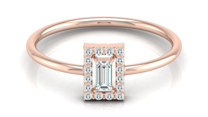 Emerald Cut Halo Diamond Ring in 9K | 14K | 18K BIS Hallmarked Yellow, Rose & White Gold with Certified Lab Grown Diamonds, Luxury Designer Jewellery by Avarta