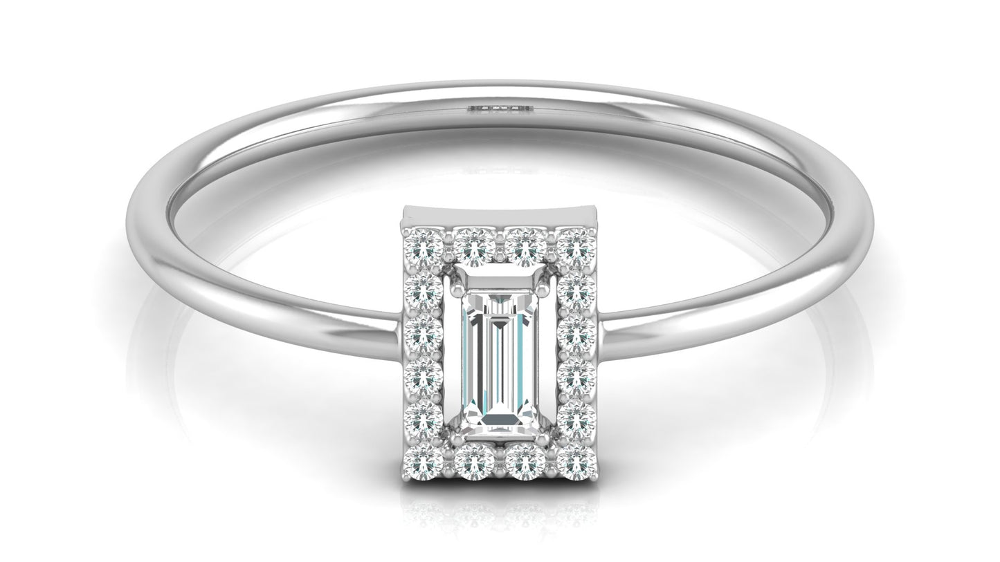 Emerald Cut Halo Diamond Ring in 9K | 14K | 18K BIS Hallmarked Yellow, Rose & White Gold with Certified Lab Grown Diamonds, Luxury Designer Jewellery by Avarta
