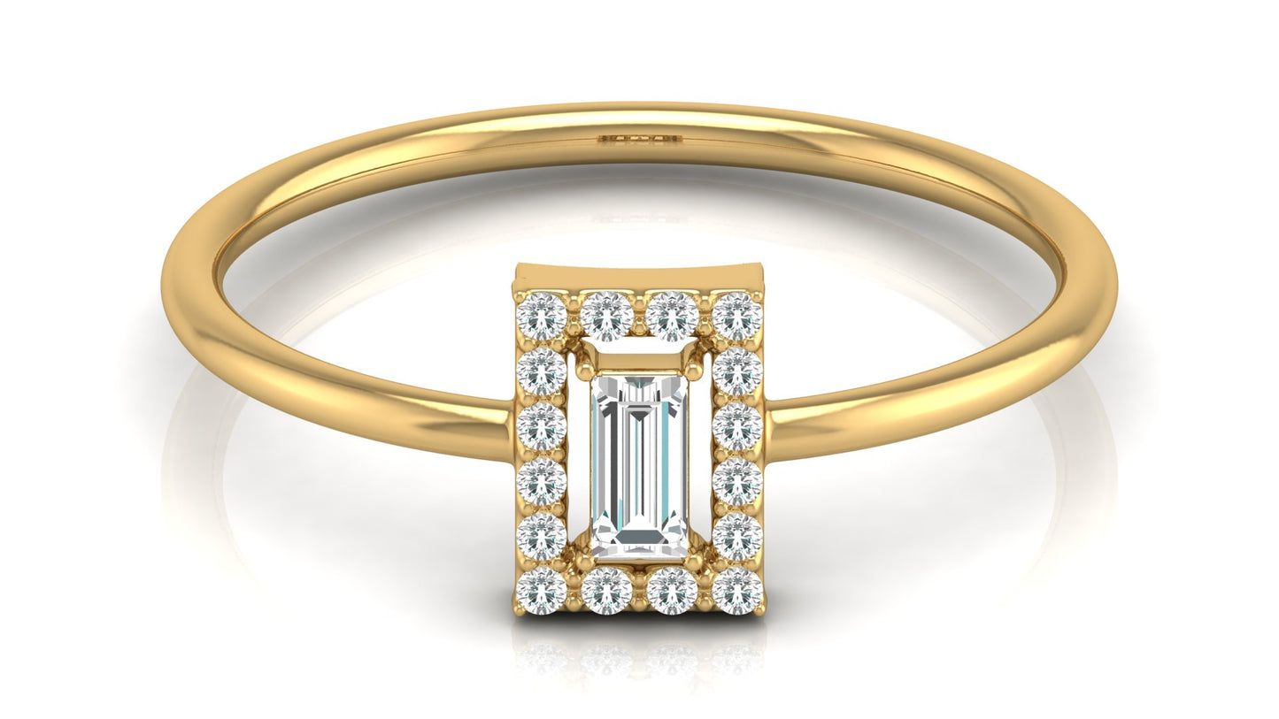 Emerald Cut Halo Diamond Ring in 9K | 14K | 18K BIS Hallmarked Yellow, Rose & White Gold with Certified Lab Grown Diamonds, Luxury Designer Jewellery by Avarta