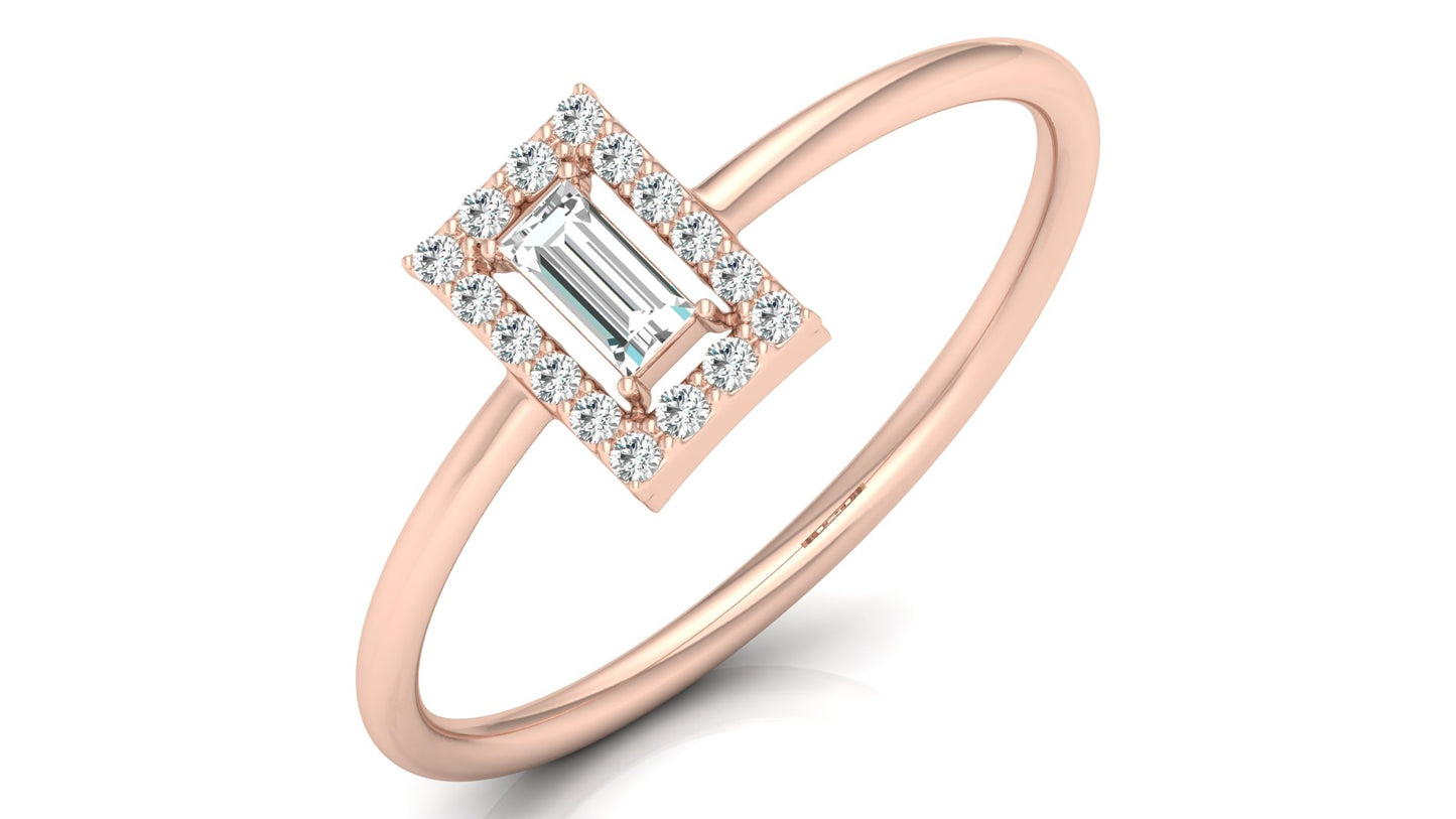 Emerald Cut Halo Diamond Ring in 9K | 14K | 18K BIS Hallmarked Yellow, Rose & White Gold with Certified Lab Grown Diamonds, Luxury Designer Jewellery by Avarta