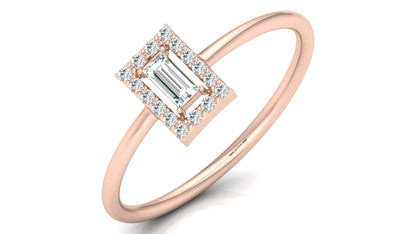 Emerald Cut Halo Diamond Ring in 9K | 14K | 18K BIS Hallmarked Yellow, Rose & White Gold with Certified Lab Grown Diamonds, Luxury Designer Jewellery by Avarta