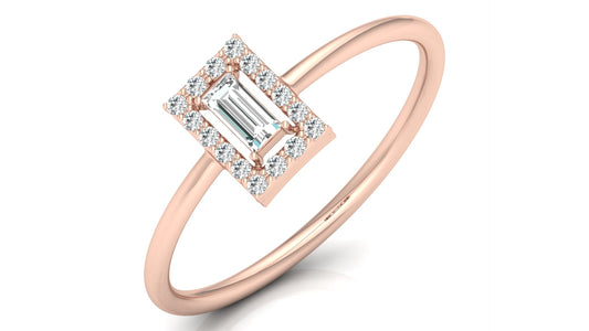 Emerald Cut Halo Diamond Ring in 9K | 14K | 18K BIS Hallmarked Yellow, Rose & White Gold with Certified Lab Grown Diamonds, Luxury Designer Jewellery by Avarta
