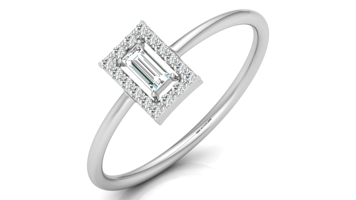 Emerald Cut Halo Diamond Ring in 9K | 14K | 18K BIS Hallmarked Yellow, Rose & White Gold with Certified Lab Grown Diamonds, Luxury Designer Jewellery by Avarta