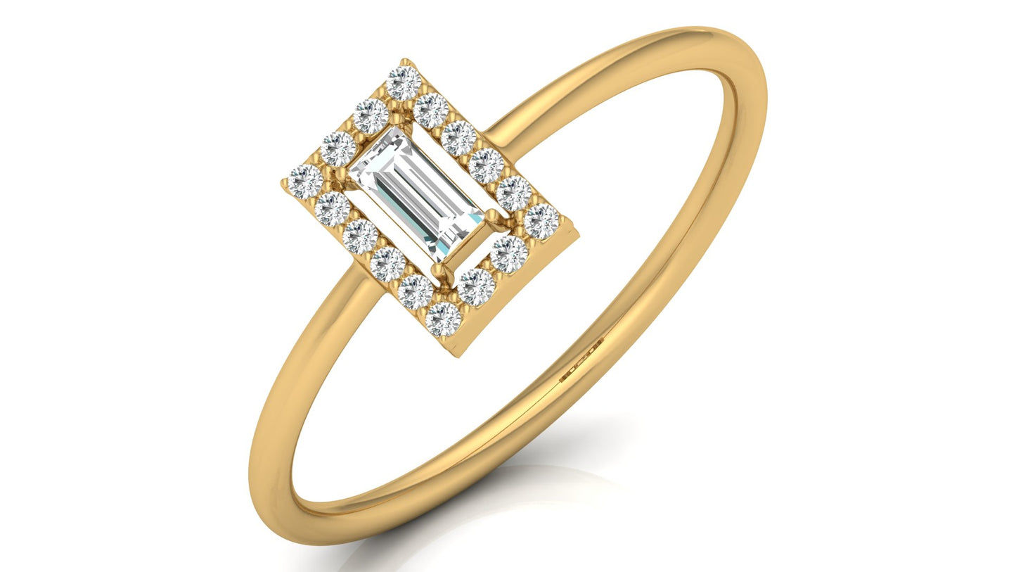 Emerald Cut Halo Diamond Ring in 9K | 14K | 18K BIS Hallmarked Yellow, Rose & White Gold with Certified Lab Grown Diamonds, Luxury Designer Jewellery by Avarta