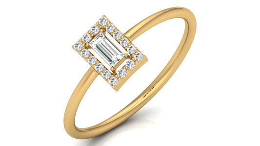 Emerald Cut Halo Diamond Ring in 9K | 14K | 18K BIS Hallmarked Yellow, Rose & White Gold with Certified Lab Grown Diamonds, Luxury Designer Jewellery by Avarta