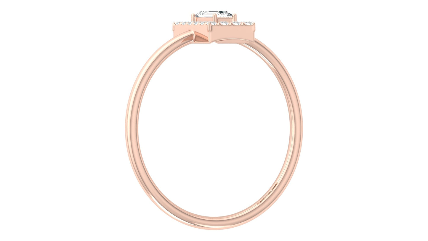 Emerald Cut Halo Diamond Ring in 9K | 14K | 18K BIS Hallmarked Yellow, Rose & White Gold with Certified Lab Grown Diamonds, Luxury Designer Jewellery by Avarta
