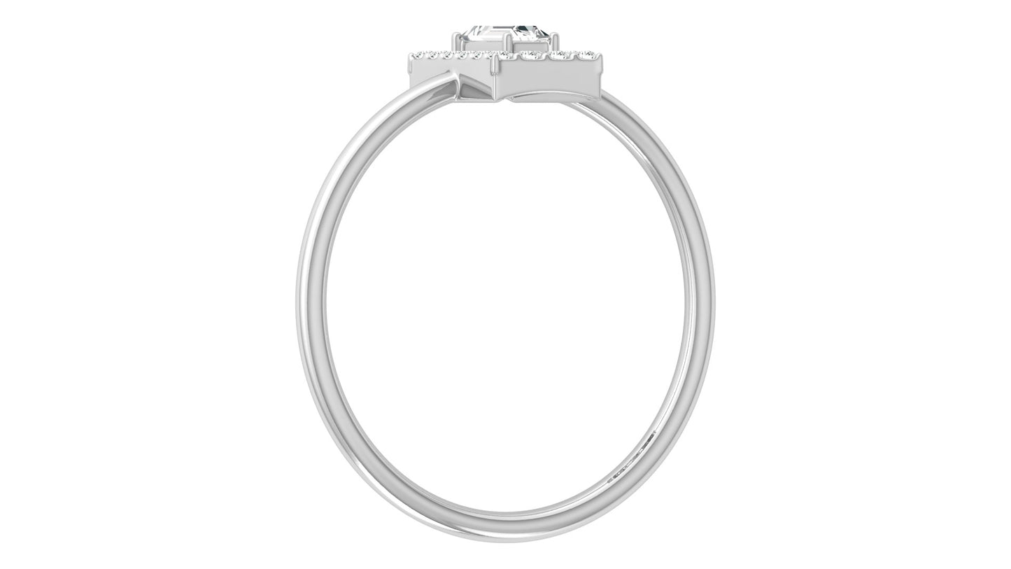 Emerald Cut Halo Diamond Ring in 9K | 14K | 18K BIS Hallmarked Yellow, Rose & White Gold with Certified Lab Grown Diamonds, Luxury Designer Jewellery by Avarta